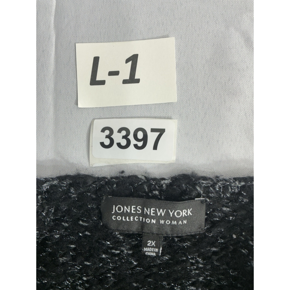 Womans Jones NY Woman Black Gray Metallic 1 Button Crop Cardigan Sweater 2x - Picture 3 of 8